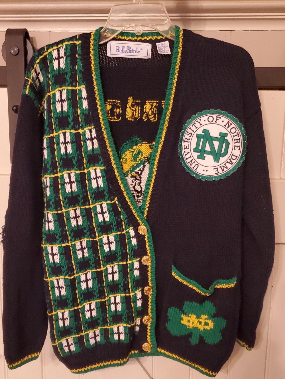 Navy Notre Dame Knit Cardigan with Green & Yellow Accents